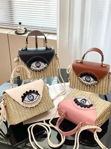 Summer woven women handbag cute big eye cartoon crossbody straw beach bag casual fashion design