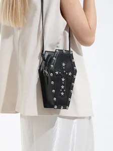 Gothic Coffin Cross Shoulder Bag Punk PU Leather Rivet Star Crossbody Bag for Women