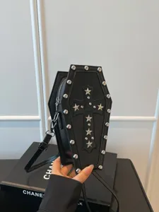 Gothic coffin shoulder bag with metal studs and cross design for women retro black crossbody