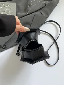 Gothic cross coffin shaped crossbody bag stylish dark shoulder bag for women black PU leather