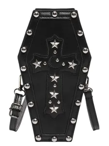 Gothic coffin shaped cross shoulder bag punk style rivet crossbody bag for women dark fashion