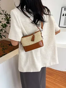 Dames stro geweven schoudertas zomer casual crossbody ketting hobo tas grote capaciteit tas