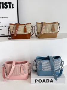 Stro geweven schoudertas, stijlvolle ketting emmertas, casual zomertas voor dagelijks.