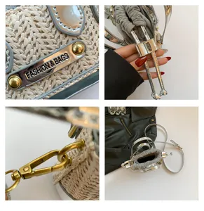 Niche design straw woven color blocking mini handbag, cute summer shoulder and crossbody bag.