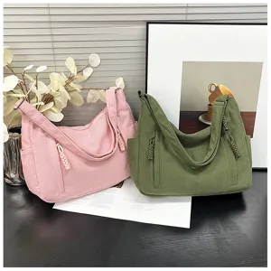 Corduroy shoulder bag casual large capacity hobo tote bag for women daily commuting green pink