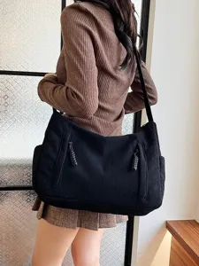 Black corduroy shoulder bag large capacity casual crossbody tote for women daily commute