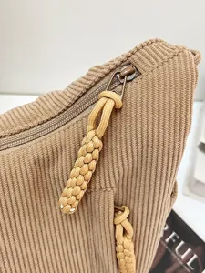 Casual corduroy crossbody bag for women, large capacity daily shoulder tote with zipper.