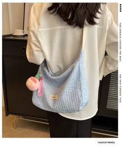 Creamy crinkled shoulder crossbody bag, casual summer tote dumpling bag for women style.