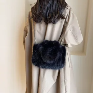 Borsa a tracolla donna in peluche soffice inverno borsa nera in pelliccia sintetica chic