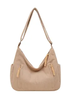 Casual corduroy shoulder bag for women large capacity crossbody tote bag daily commuting use