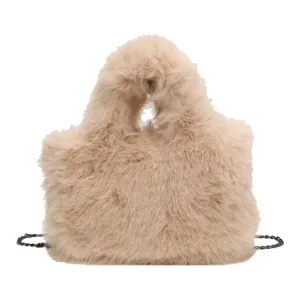 Donna soffice peluche borsa a mano inverno casual morbida ecopelliccia tracolla borsa beige