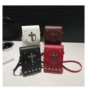 Gothic cross mini shoulder bag PU leather crossbody bag stylish fashion square handbag for women