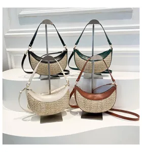 Women straw woven underarm bag crescent shoulder handbag beach vacation trendy item