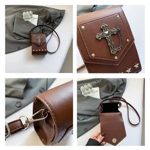 2025 New Korean Style Gothic Cross Mini Shoulder Bag Trendy PU Leather Crossbody Bag