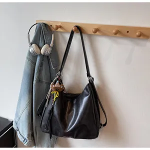 Sac a bandouliere souple multifonction en cuir PU noir vintage grand sac a dos capacite