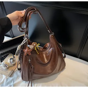Sac à bandoulière en cuir souple marron vintage cabas fourre-tout décontracté grande capacité