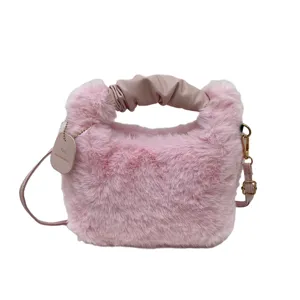 Sac à main en peluche rose pour femme, sac bandoulière en fausse fourrure douce d'hiver automne.