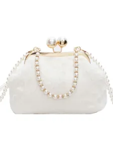 Sac à main en fausse fourrure blanche avec poignée perle, sac bandoulière élégant pour femmes.