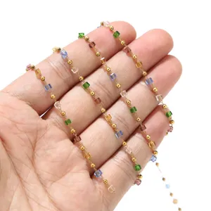 Stainless Steel Colorful Glass Beads Chain DIY Handmade Jewelry Making Findings Necklace Chain Craft Accessories