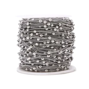 Stainless steel bead chain roll for DIY jewelry making, necklace bracelet accessory detail view.