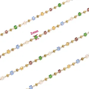 Stainless steel colorful glass bead chain 3mm DIY handmade necklace jewelry accessories