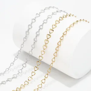 Stainless steel stamped heart link chain detail view, elegant metallic texture for jewelry DIY.