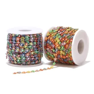Stainless Steel Enamel Mixed Color Small Flower Chain DIY Handmade Bracelet Jewelry Accessories Craft Supply Material