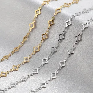 Stainless Steel Handmade Chain Hollow Clover Design Gold And Steel Color Women Bracelet Necklace Making Craft Accessories