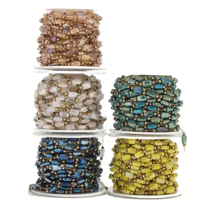 Stainless Steel Crystal Beaded Chain DIY Jewelry Accessories Vacuum Electroplated Beaded Chains For Necklace Bracelet