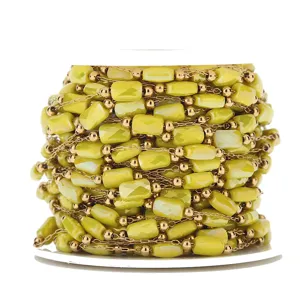 DIY handmade beaded chain, gold plated stainless steel with yellow crystal beads for jewelry.