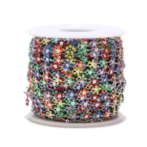 Stainless steel colorful enamel flower chain roll for DIY bracelet handmade jewelry making.