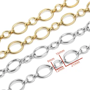 Stainless steel large oval chain DIY jewelry component in gold and silver finish 9-21mm