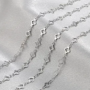 Stainless steel four-leaf clover chain for DIY jewelry making, stylish silver bracelet chain.