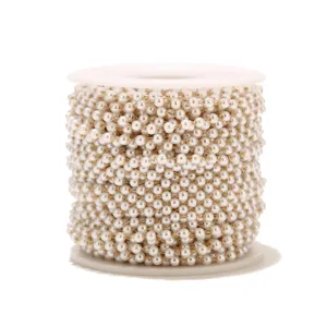 3mm faux pearl chain roll, gold wire linked beads for DIY handmade jewelry crafting details.