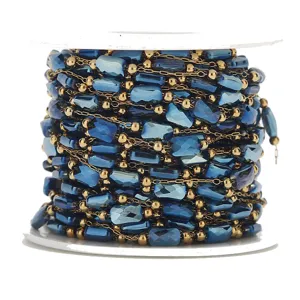 Blue crystal beaded chain gold stainless steel jewelry making DIY bracelet necklace spool