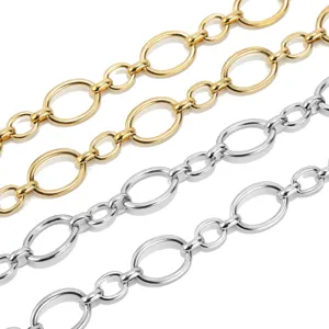 Stainless steel oval chain jewelry making component, thick metallic link for DIY necklaces.