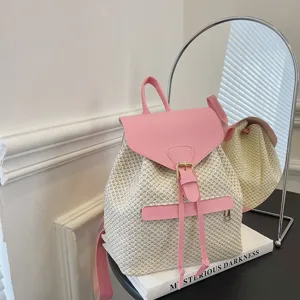 Sac à dos en paille couleur contrastée femme mignon sac de voyage plage été