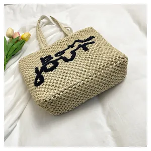 2025 new fashion straw woven tote bag casual hollow out shoulder beach bag for women