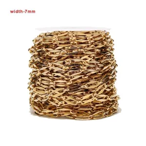 Close-up detail of stainless steel 18K gold plated rhombic chain, 7mm width DIY link.