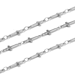 Stainless steel cross chain necklace, gothic style silver metal link jewelry for DIY styling.