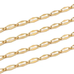 Close-up detail of 18K gold plated stainless steel rhombus chain links for DIY jewelry making.