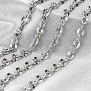 Stainless steel silver lip chain detail close-up, premium 7mm metal link chain for DIY jewelry making.