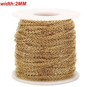 Gold stainless steel flat cross chain 2mm spool for DIY jewelry making and necklaces.
