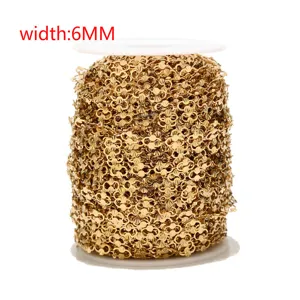 Gold plated 6mm embossed hollow clover chain detail, perfect for DIY jewelry making and crafts.