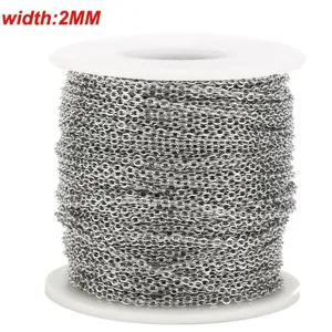 Stainless steel flat cross chain spool for DIY jewelry making, durable 2mm necklace chain supply.