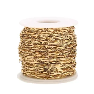 Gold stainless steel stick chain detail, premium DIY jewelry making necklace spool.