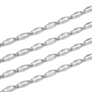 Stainless steel rhombus chain link close-up view for DIY jewelry making and handmade necklaces.