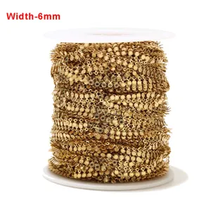 Rollo de cadena chapada en oro de acero inoxidable, 6mm de ancho, accesorios DIY.
