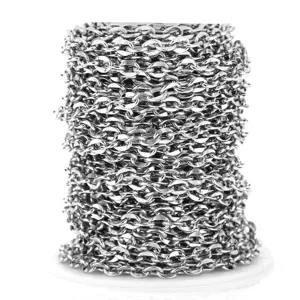 Detailed close-up view of silver stainless steel chain roll, perfect for DIY handmade crafts.