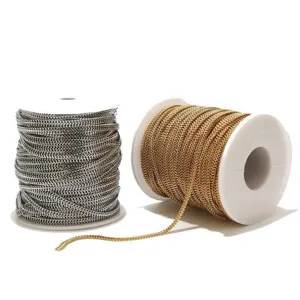 Stainless steel double braided chain detail, smooth texture for DIY jewelry making.